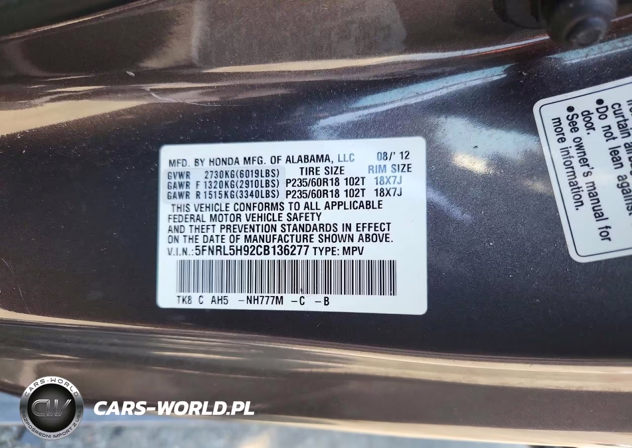 2012 Honda Odyssey Touring VIN:5FNRL5H92CB136277 - 12