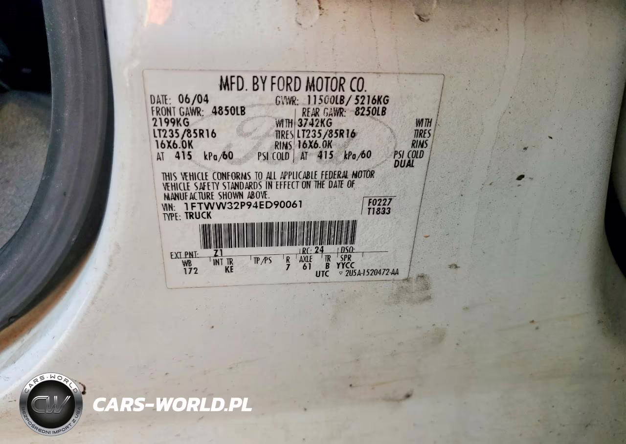 2004 Ford F350 Super Duty VIN:1FTWW32P94ED90061 - 12