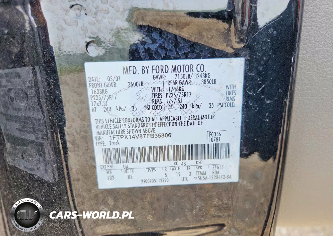 2007 Ford F150 VIN:1FTPX14V87FB35806 - 13