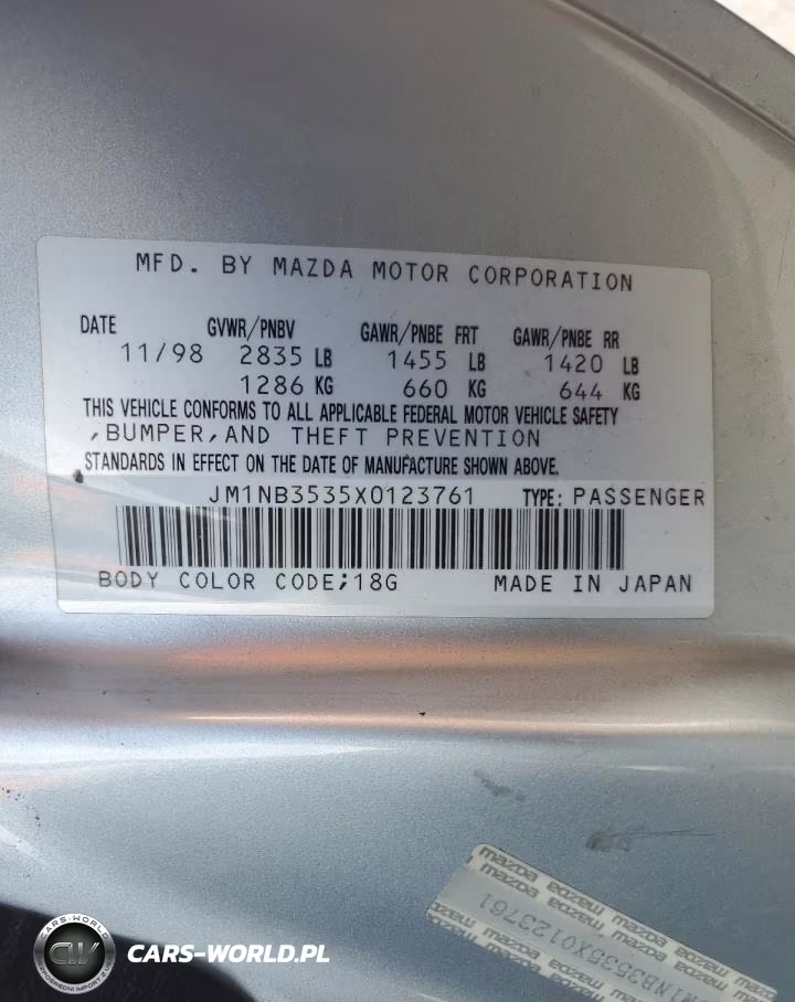 1999 Mazda Mx-5 Miata VIN:JM1NB3535X0123761 - 12