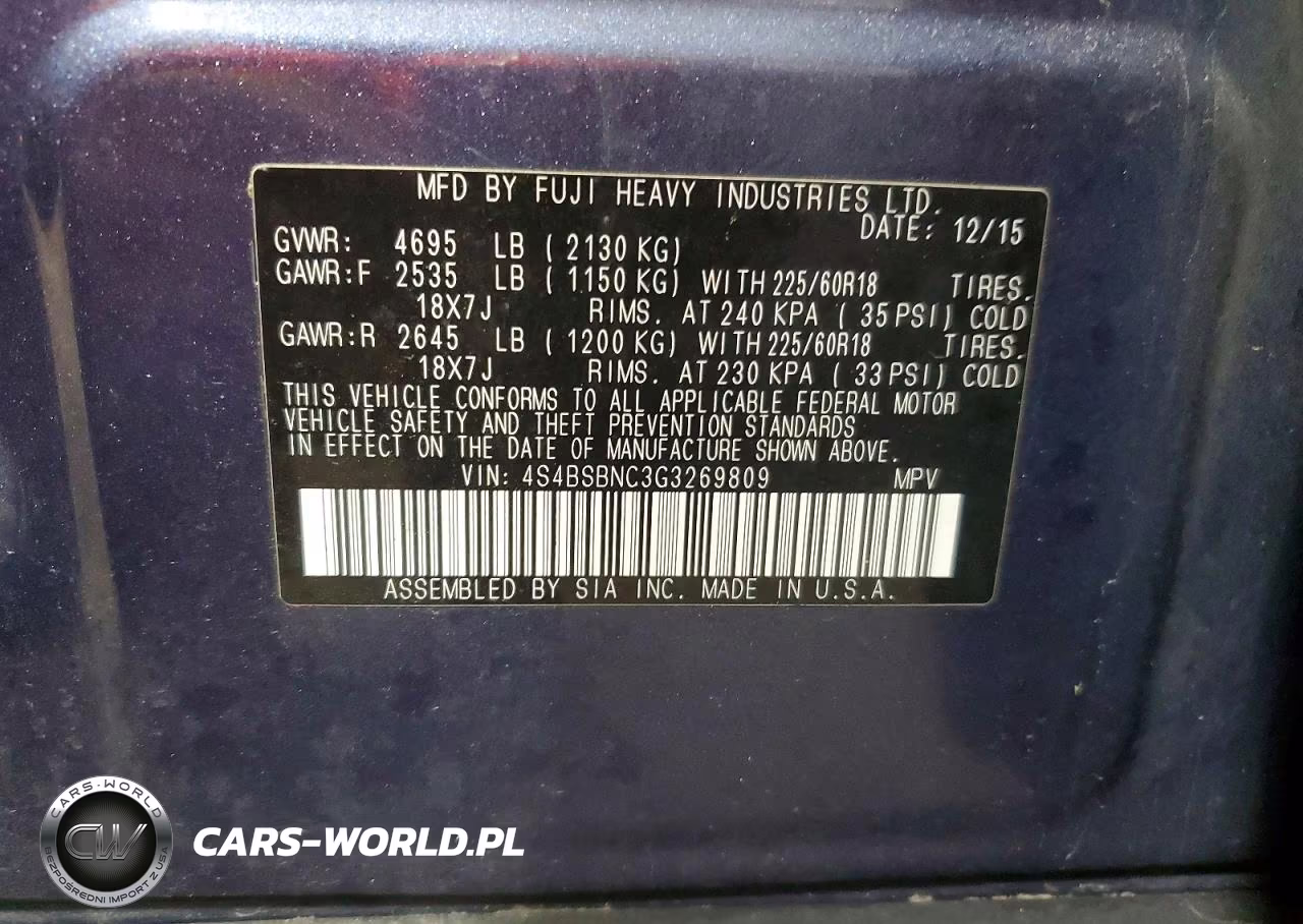 2016 Subaru Outback 2.5I Limited VIN:4S4BSBNC3G3269809 - 12