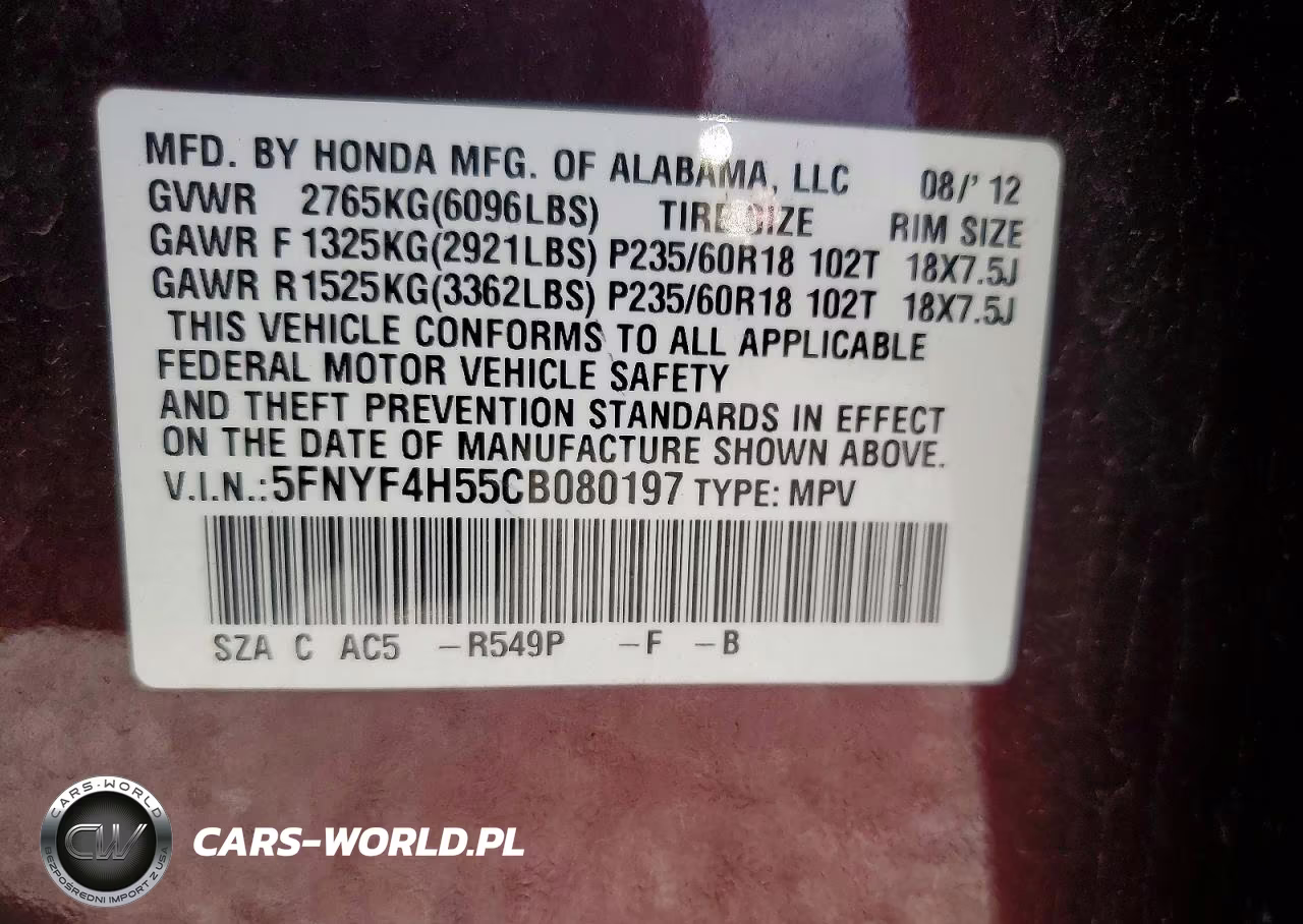 2012 Honda Pilot Exl VIN:5FNYF4H55CB080197 - 13