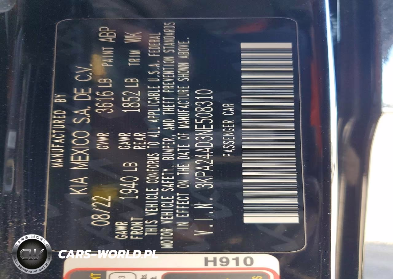 2022 Kia Rio S VIN:3KPA24AD3NE508310 - 13