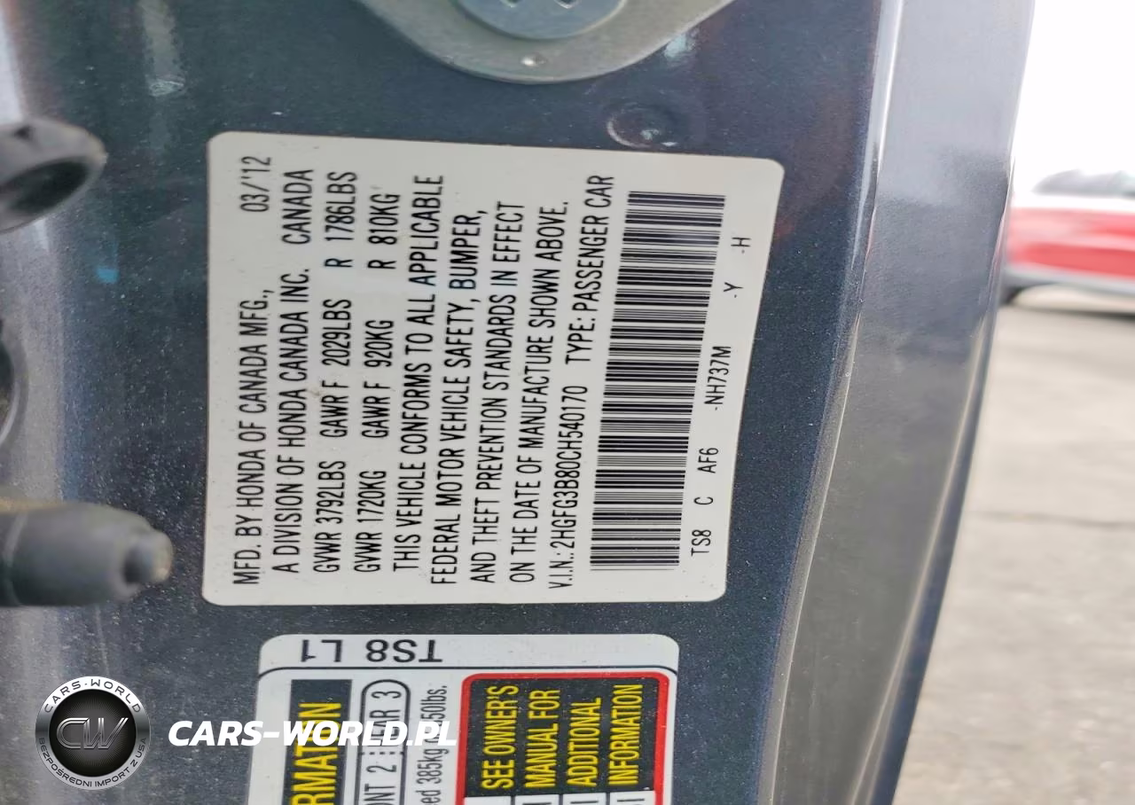 2012 Honda Civic Ex VIN:2HGFG3B80CH540170 - 12