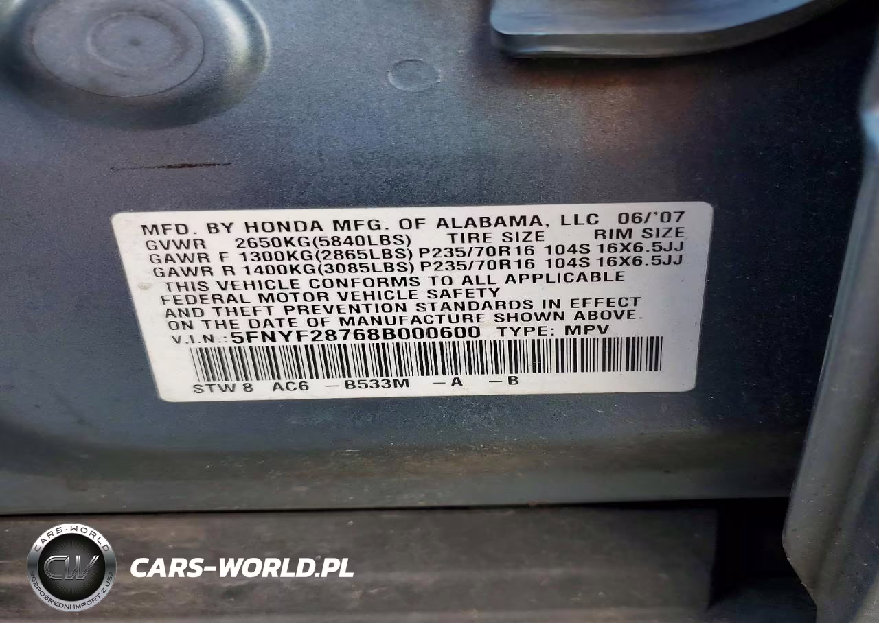 2008 Honda Pilot Exl VIN:5FNYF28768B000600 - 12