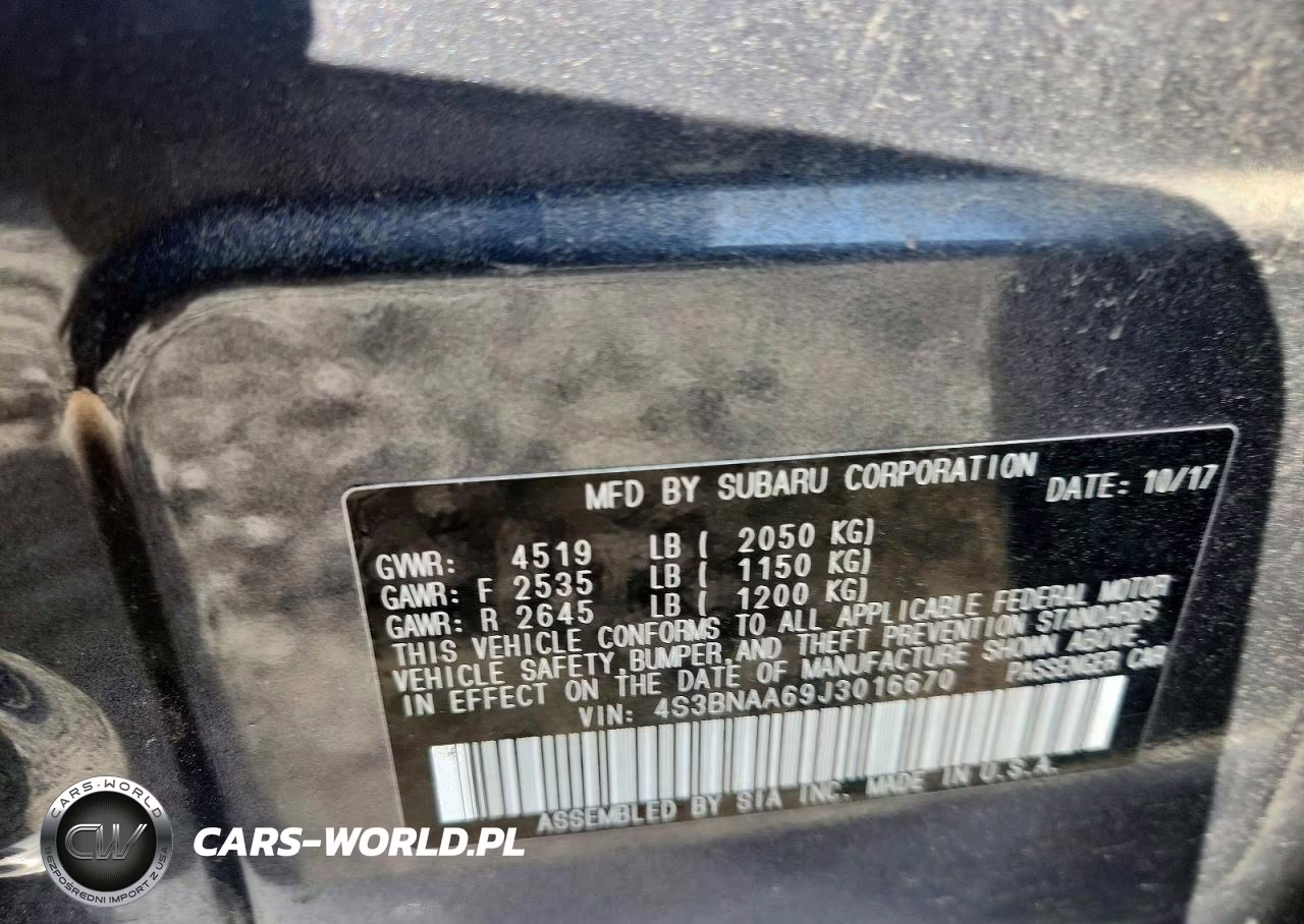 2018 Subaru Legacy 2.5I VIN:4S3BNAA69J3016670 - 12