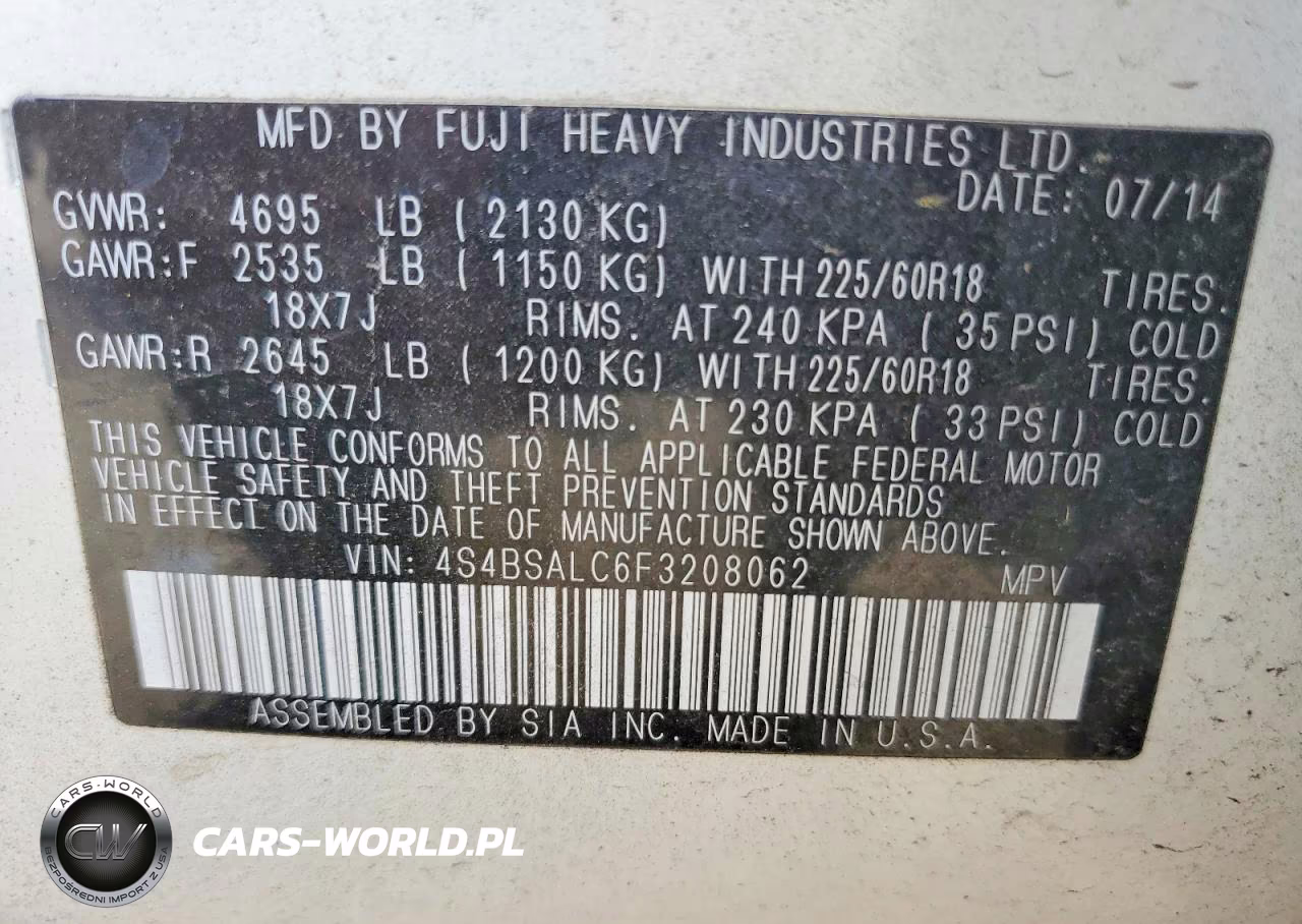 2015 Subaru Outback 2.5I Limited VIN:4S4BSALC6F3208062 - 13
