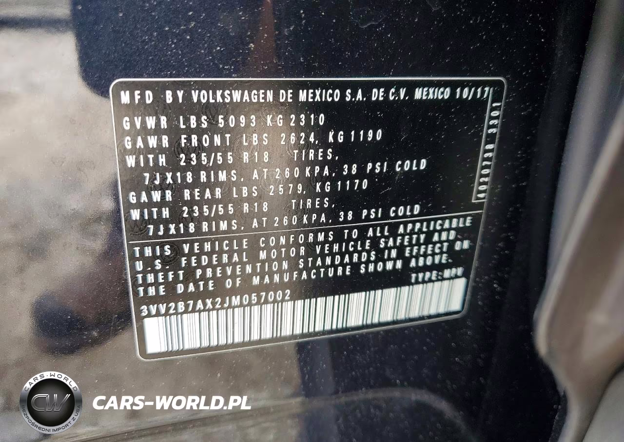 2018 Volkswagen Tiguan Se VIN:3VV2B7AX2JM057002 - 13