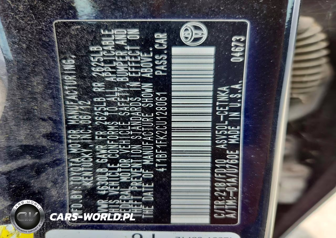 2012 Toyota Camry Le VIN:4T1BF1FK2CU128061 - 12
