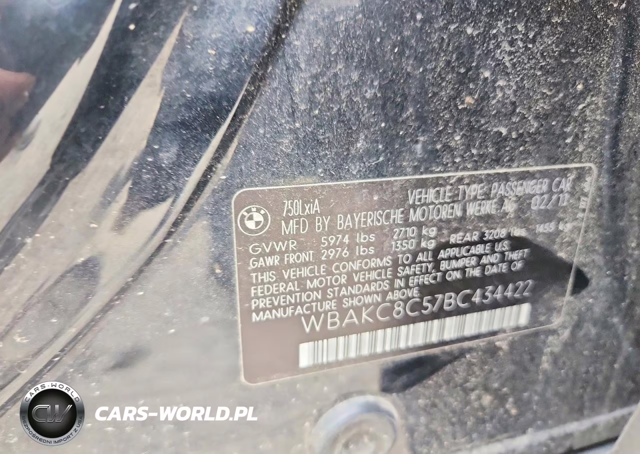 2011 BMW 750 Lxi VIN:WBAKC8C57BC434422 - 12
