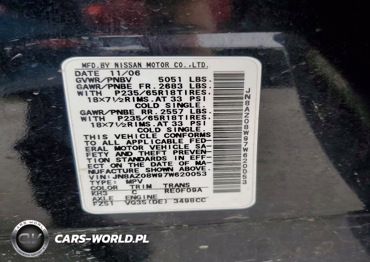 2007 Nissan Murano S VIN:JN8AZ08W97W620053 - 13