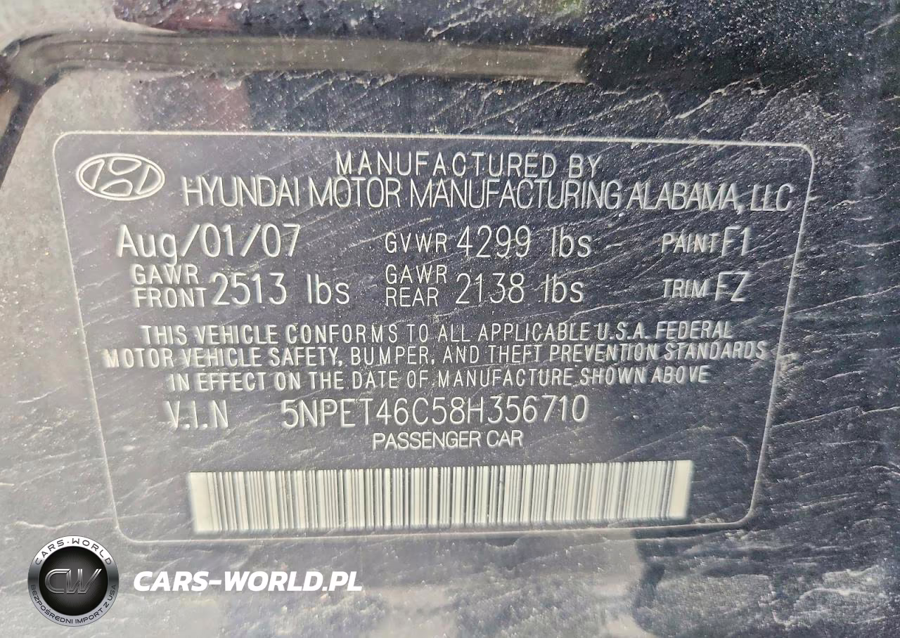 2008 Hyundai Sonata Gls VIN:5NPET46C58H356710 - 12