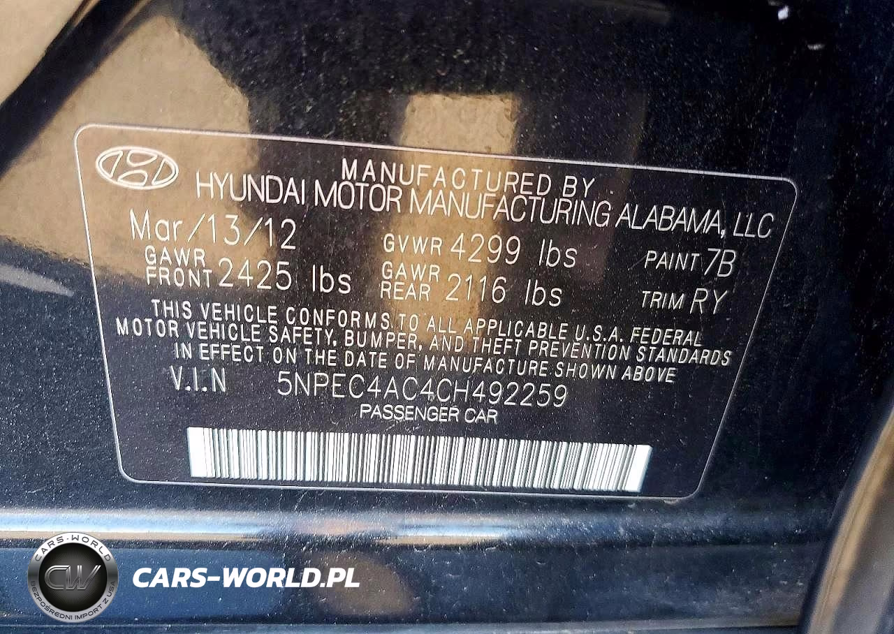 2012 Hyundai Sonata Limited VIN:5NPEC4AC4CH492259 - 12