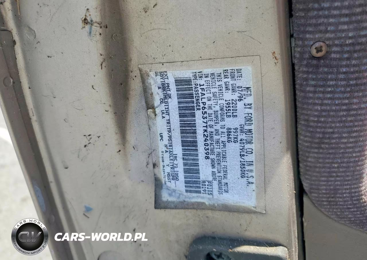 1996 Ford Contour Gl VIN:1FALP6537TK240398 - 12