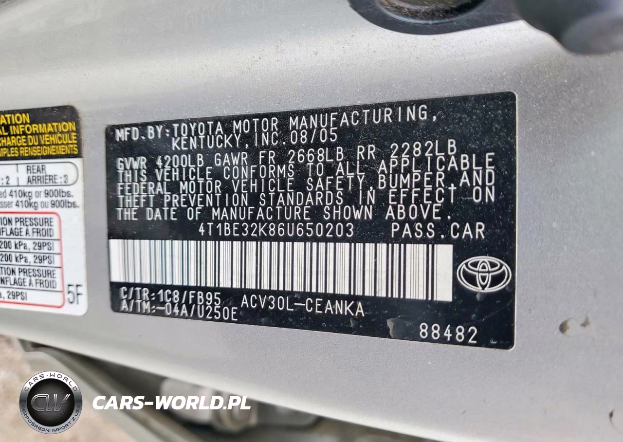 2006 Toyota Camry Le VIN:4T1BE32K86U650203 - 12