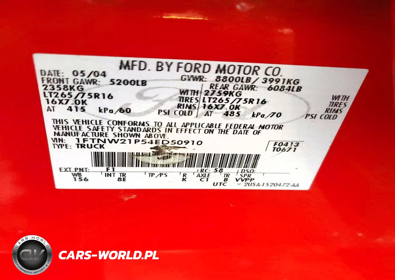 2004 Ford F250 Super Duty VIN:1FTNW21P54ED50910 - 12
