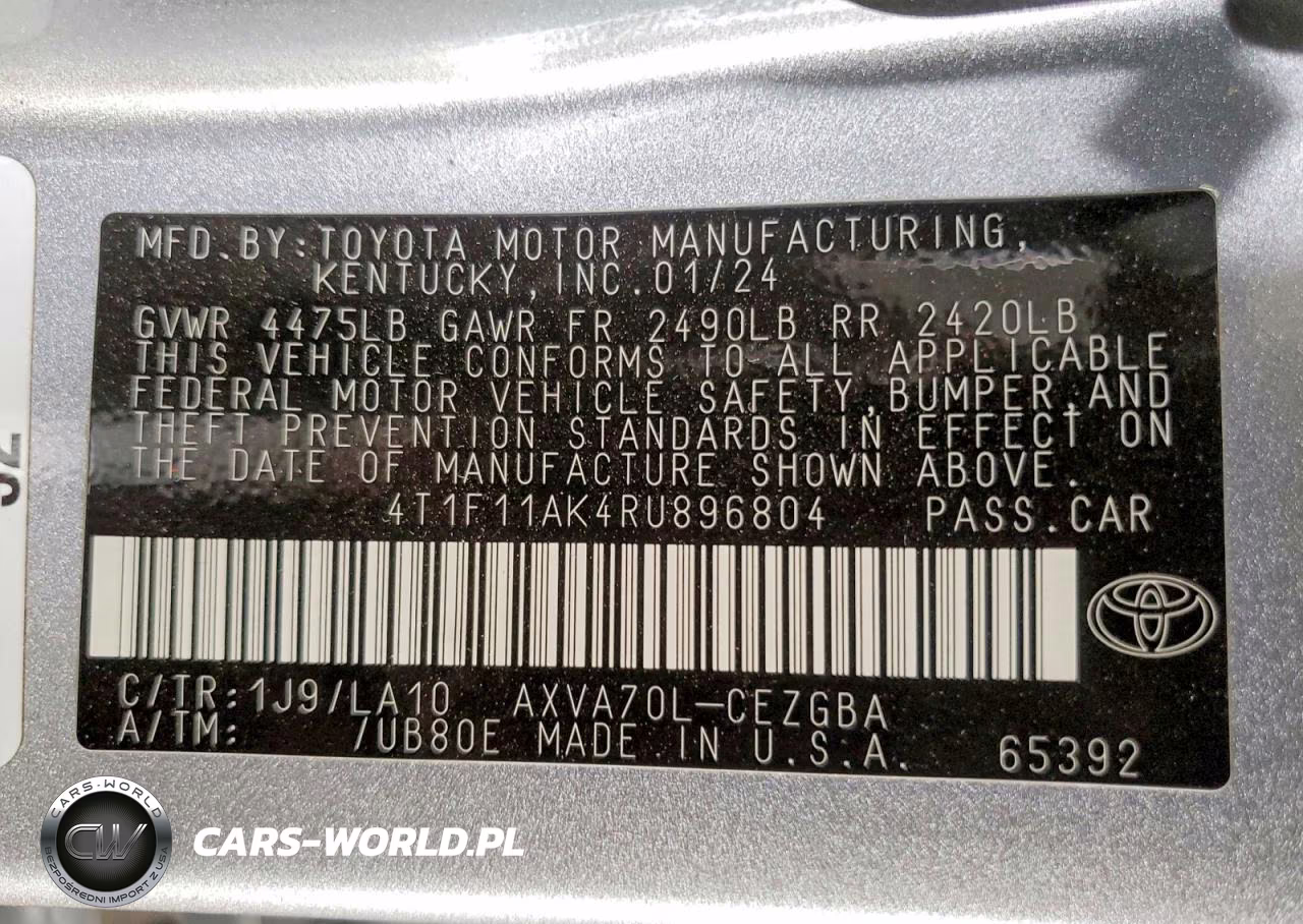 2024 Toyota Camry Xle VIN:4T1F11AK4RU896804 - 12