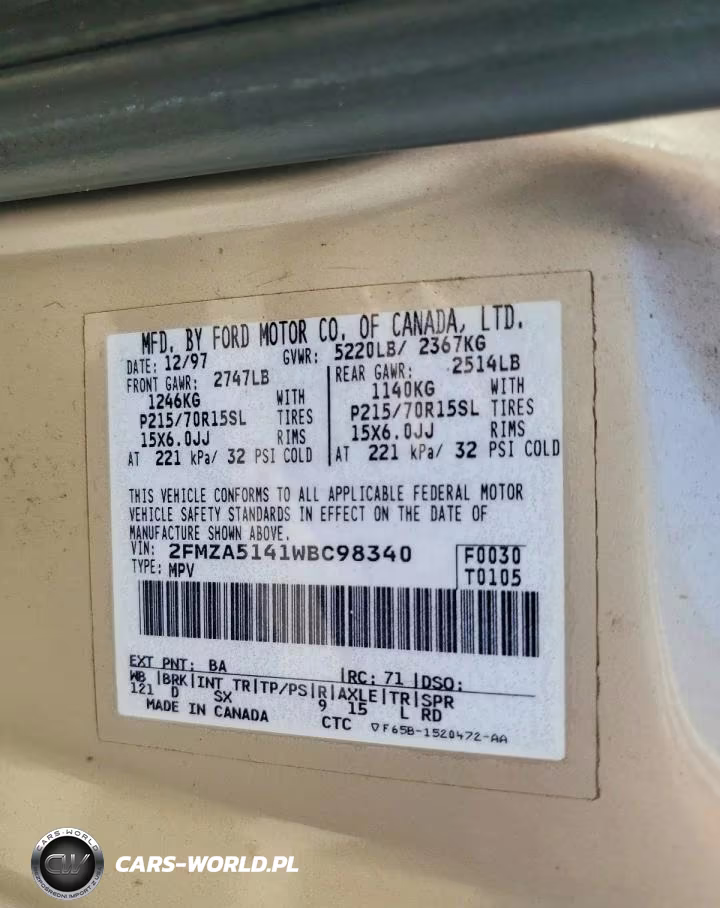 1998 Ford Windstar VIN:2FMZA5141WBC98340 - 13