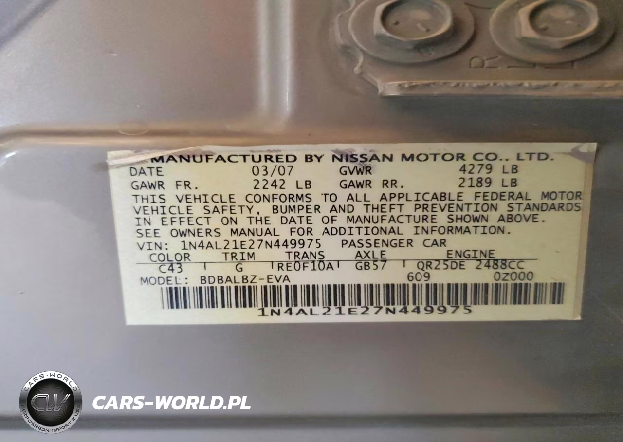 2007 Nissan Altima 2.5 VIN:1N4AL21E27N449975 - 13