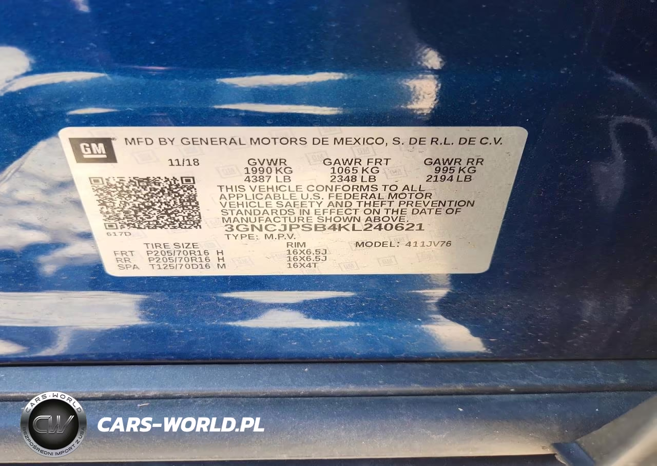 2019 Chevrolet Trax 1Lt VIN:3GNCJPSB4KL240621 - 12