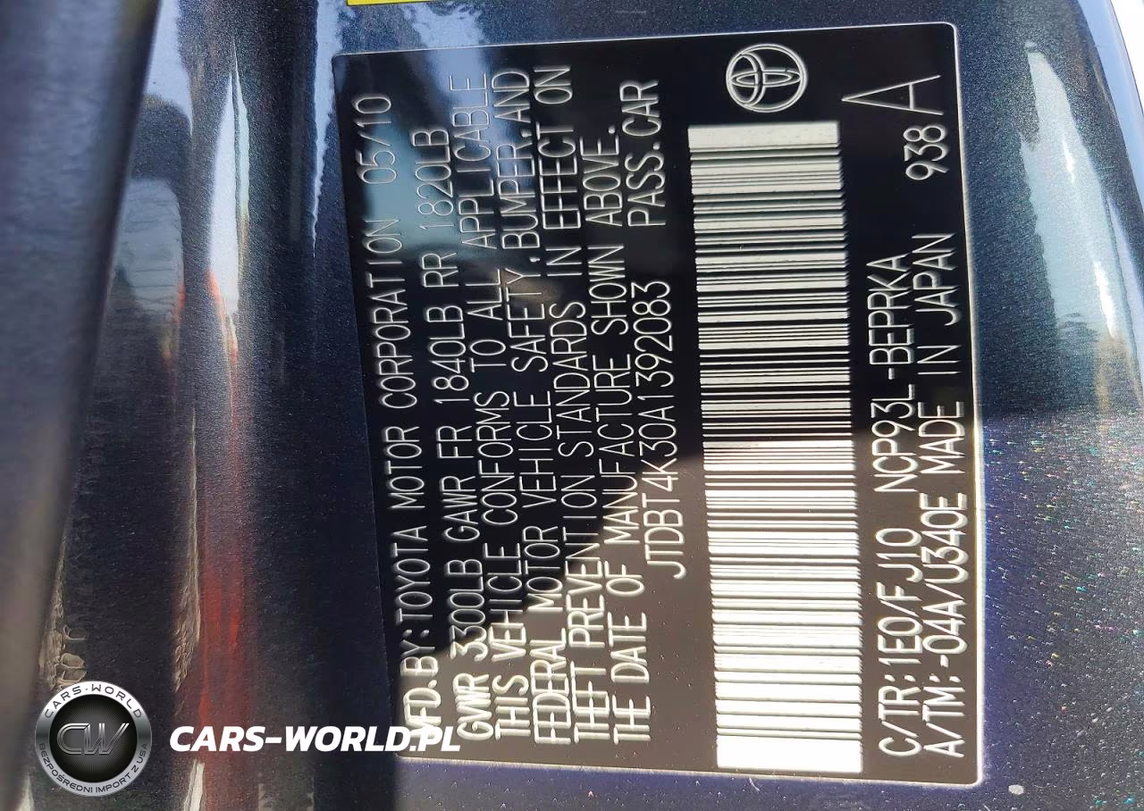 2010 Toyota Yaris Base VIN:JTDBT4K30A1392083 - 12