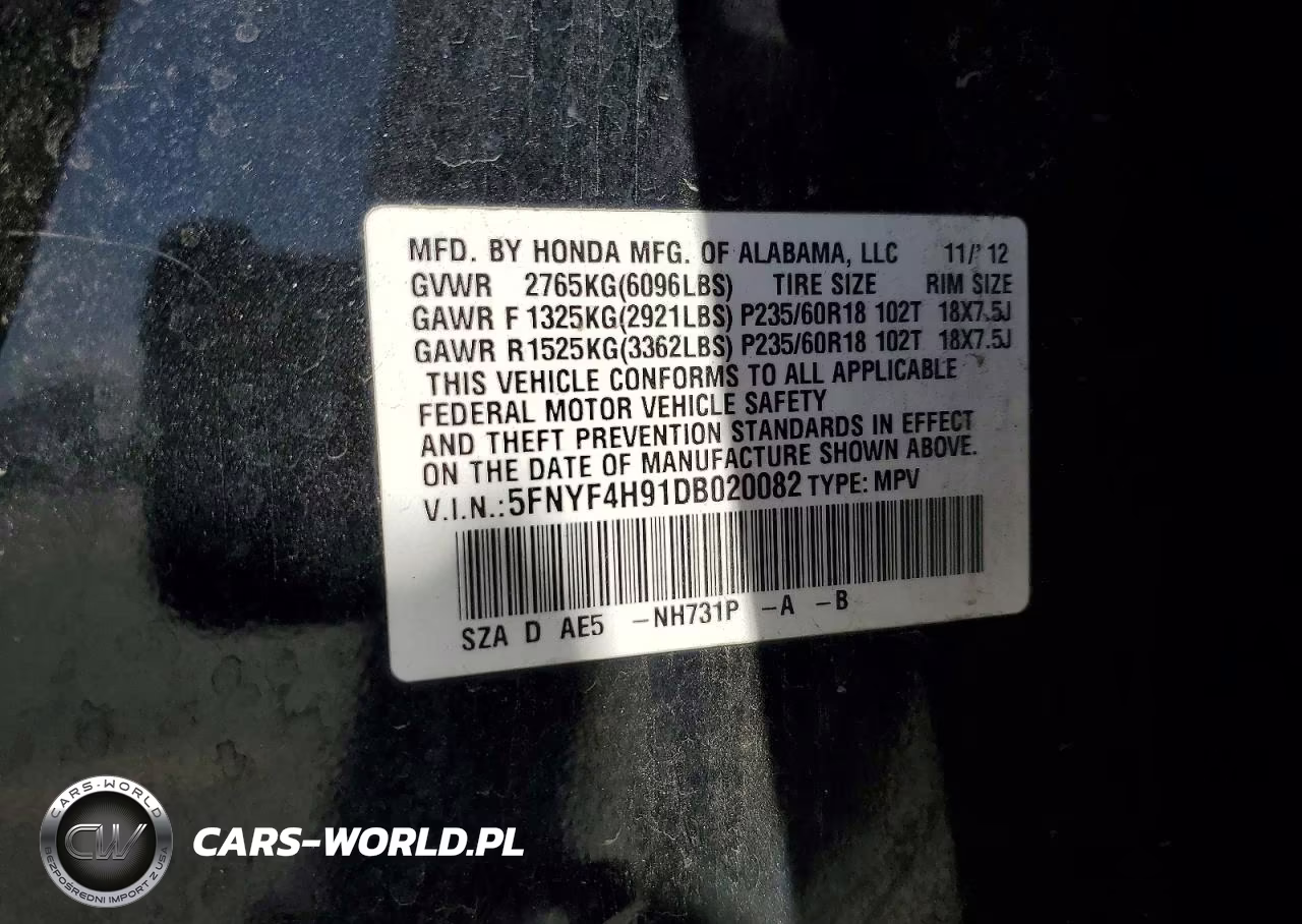 2013 Honda Pilot Touring VIN:5FNYF4H91DB020082 - 13