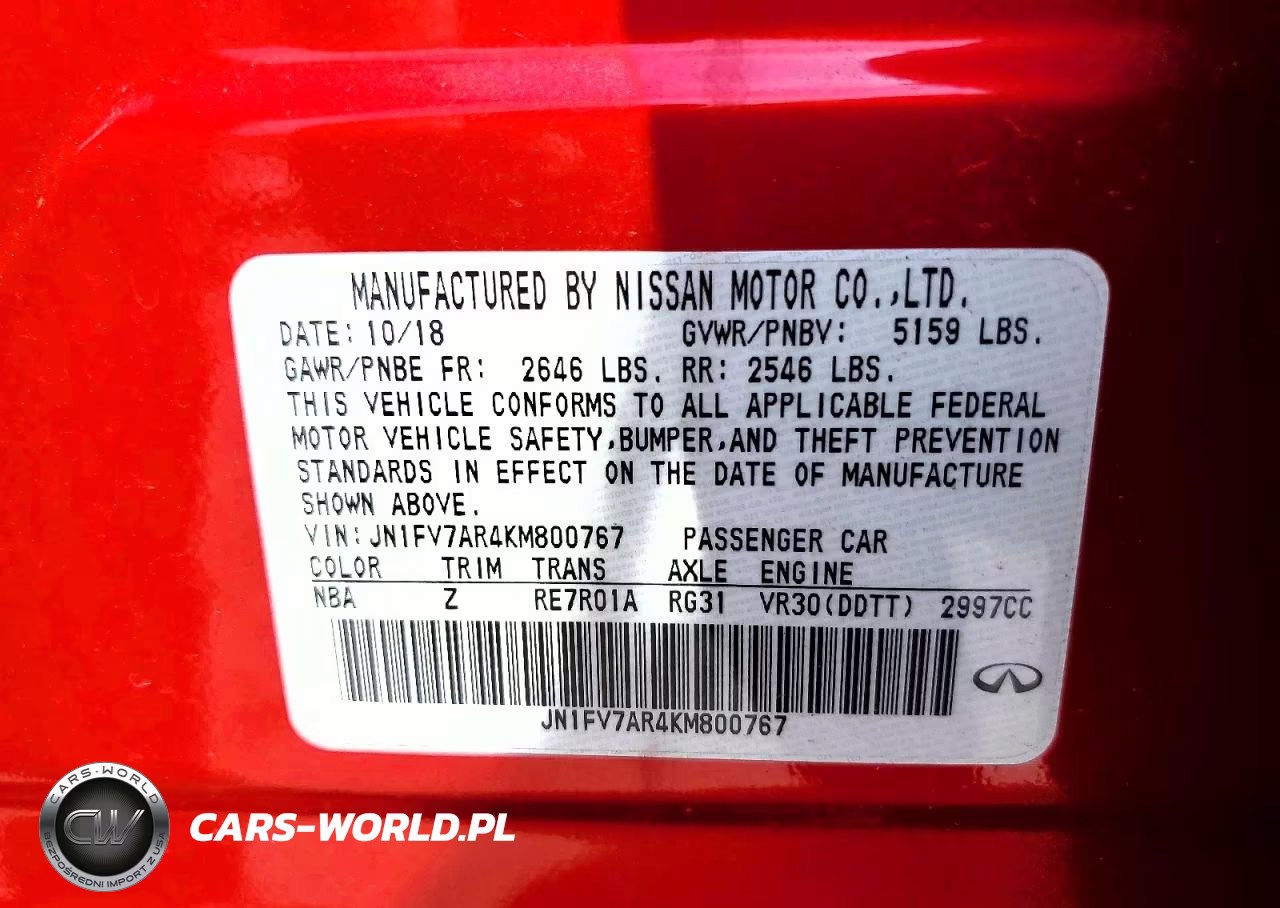 2019 Infiniti Q50 Red Sport 400 VIN:JN1FV7AR4KM800767 - 12