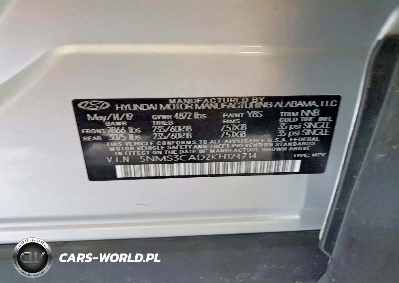 2019 Hyundai Santa Fe Sel Plus 2.4L VIN:5NMS3CAD2KH124714 - 13