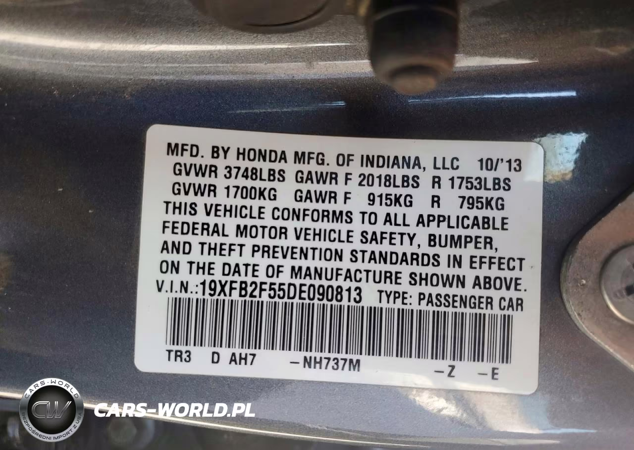 2013 Honda Civic Lx VIN:19XFB2F55DE090813 - 13