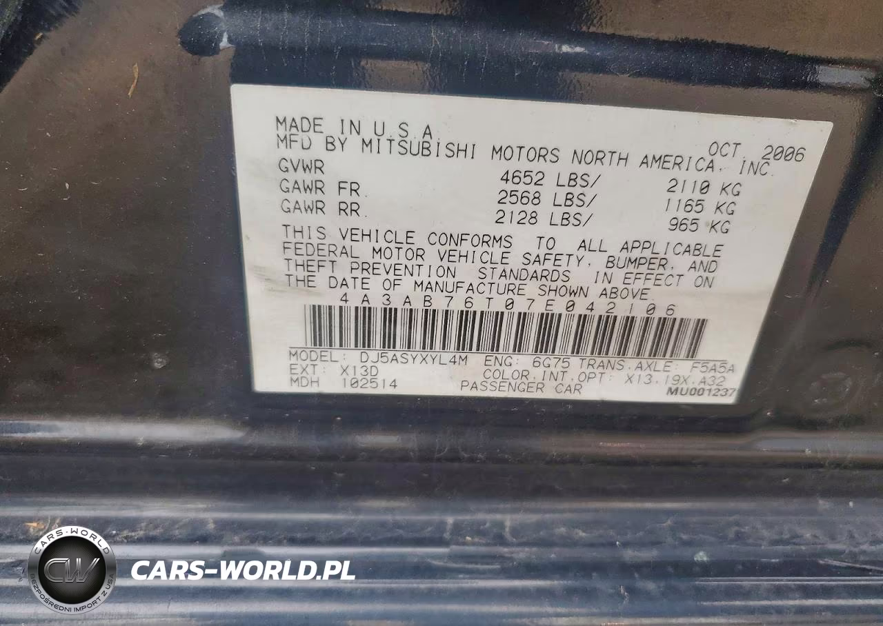 2007 Mitsubishi Galant Ralliart VIN:4A3AB76T07E042106 - 12