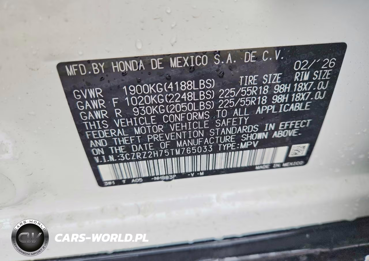2026 Honda Hr-V Exl VIN:3CZRZ2H75TM765033 - 14