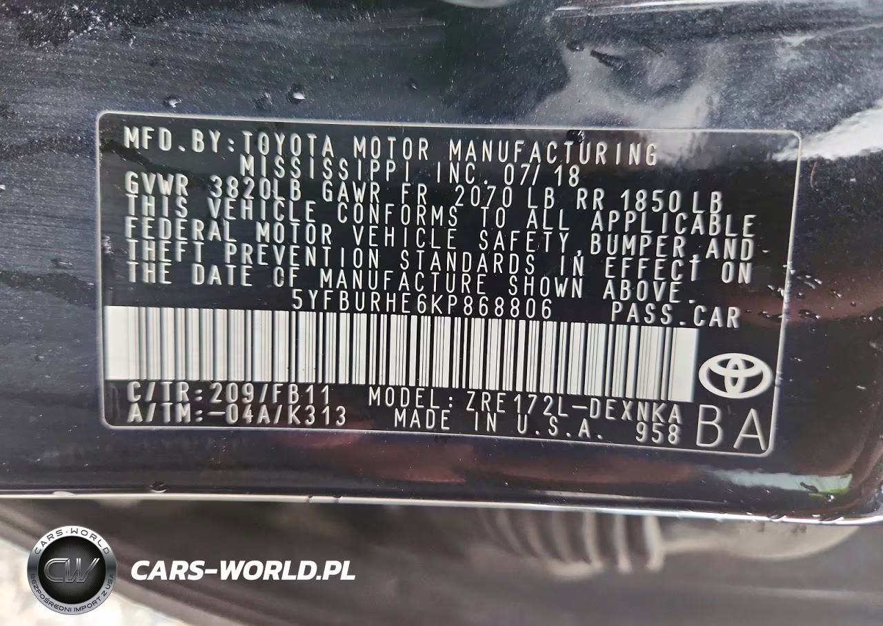 2019 Toyota Corolla Le VIN:5YFBURHE6KP868806 - 13