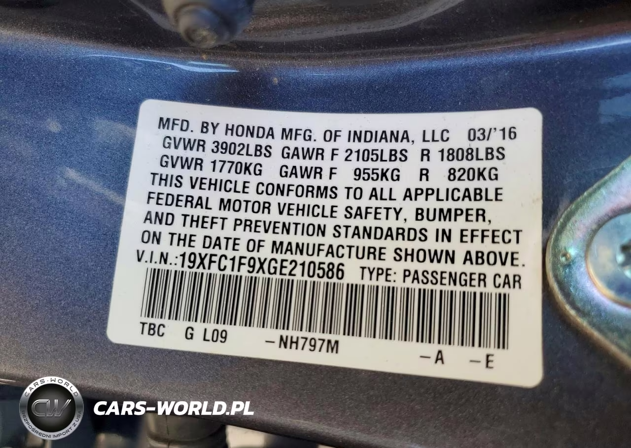 2016 Honda Civic Touring VIN:19XFC1F9XGE210586 - 12