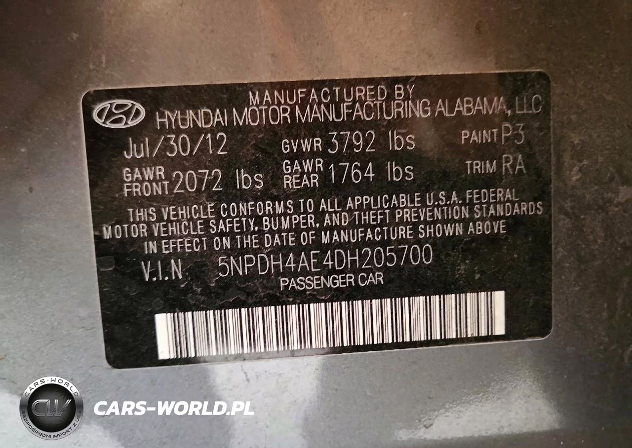 2013 Hyundai Elantra Gls VIN:5NPDH4AE4DH205700 - 12