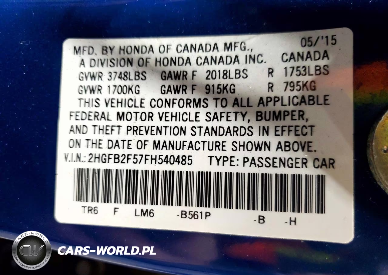2015 Honda Civic Lx VIN:2HGFB2F57FH540485 - 12