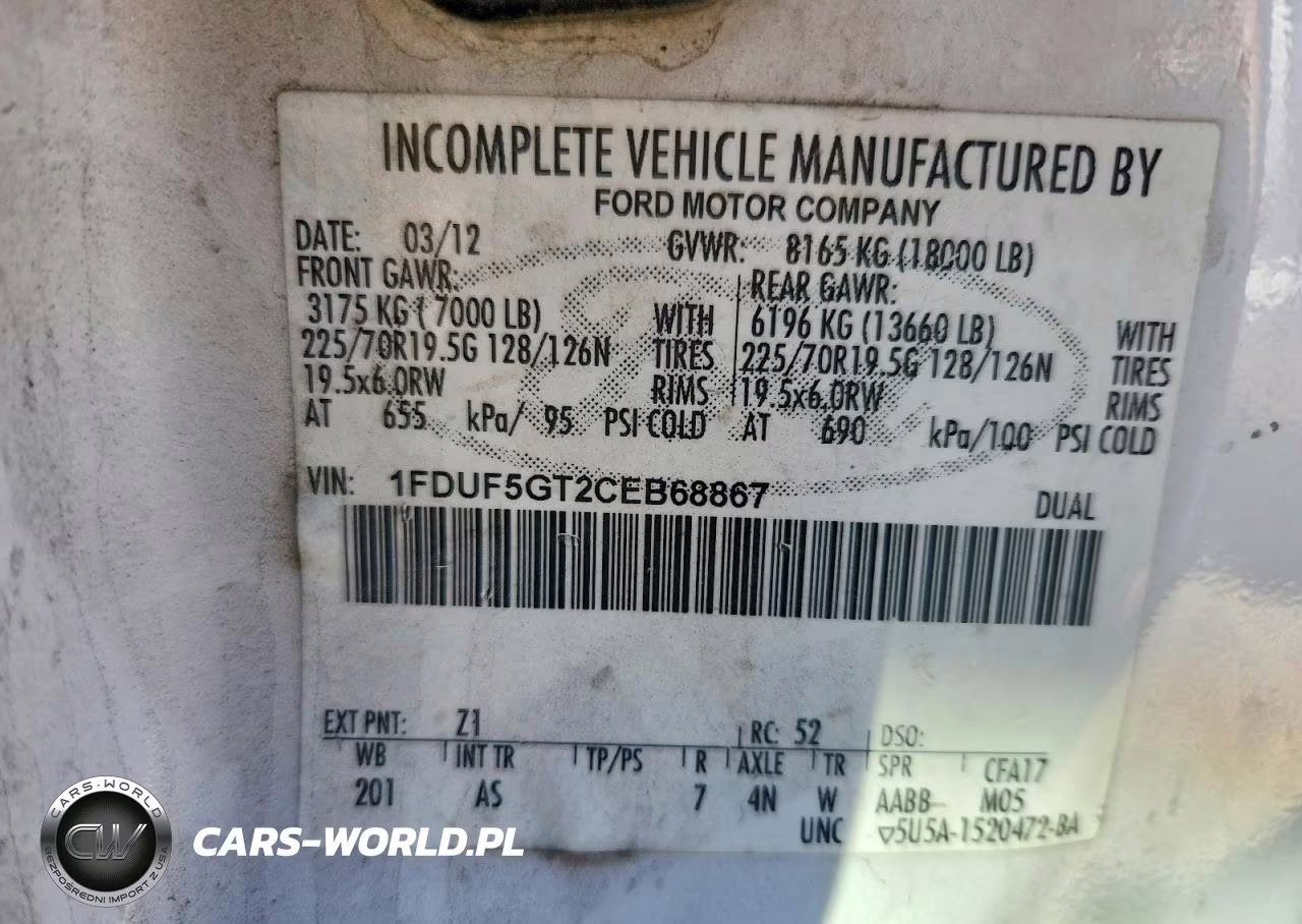 2012 Ford F550 Super VIN:1FDUF5GT2CEB68867 - 13