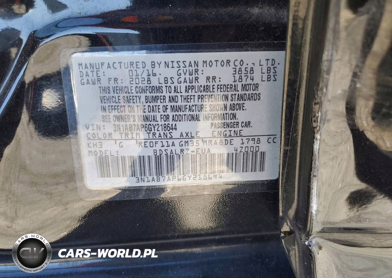 2016 Nissan Sentra Sr VIN:3N1AB7AP6GY218644 - 12