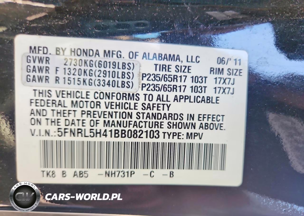 2011 Hond Odyssey VIN:5FNRL5H41BB082103 - 14