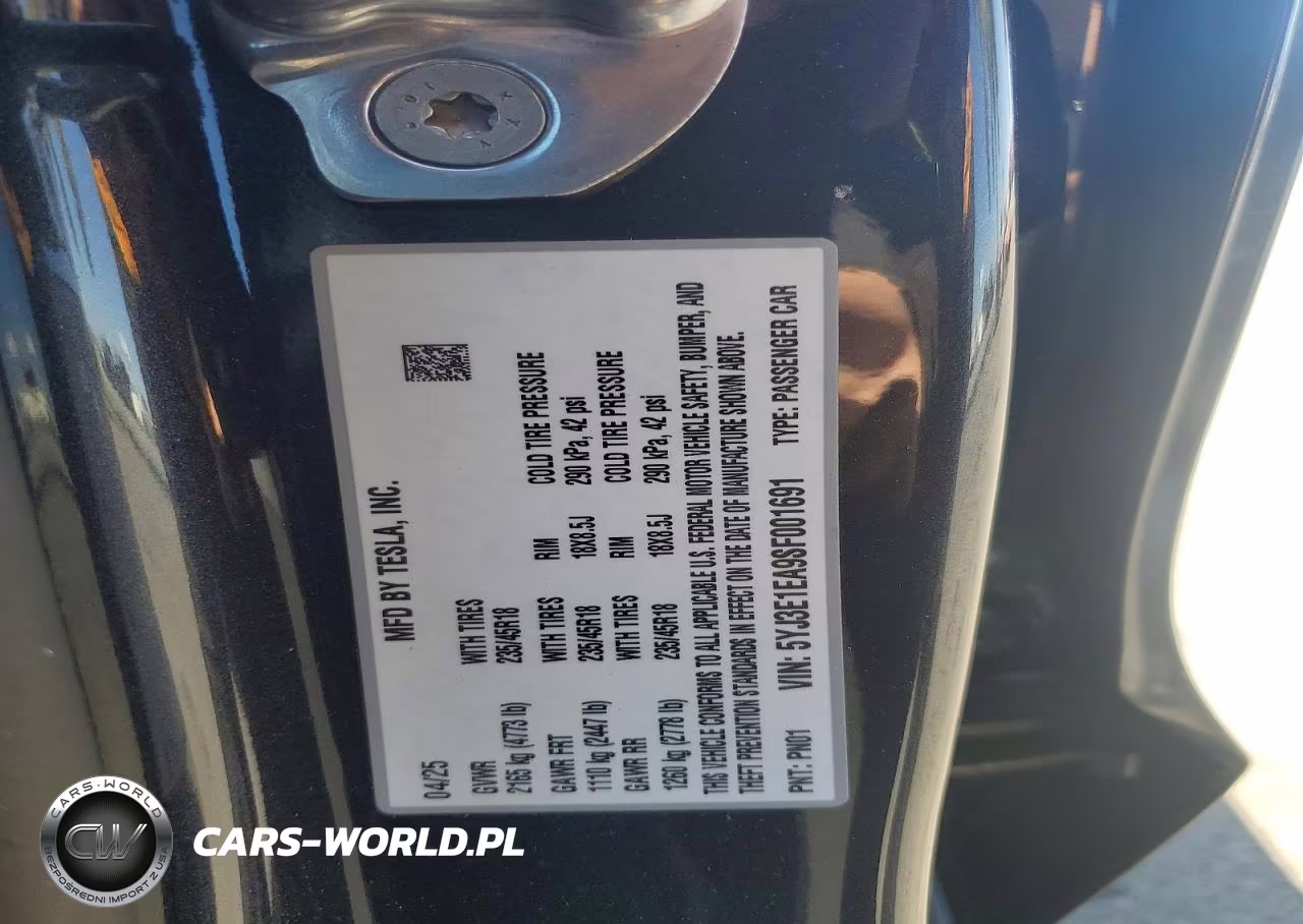 2025 Tesla Model 3 VIN:5YJ3E1EA9SF001691 - 12
