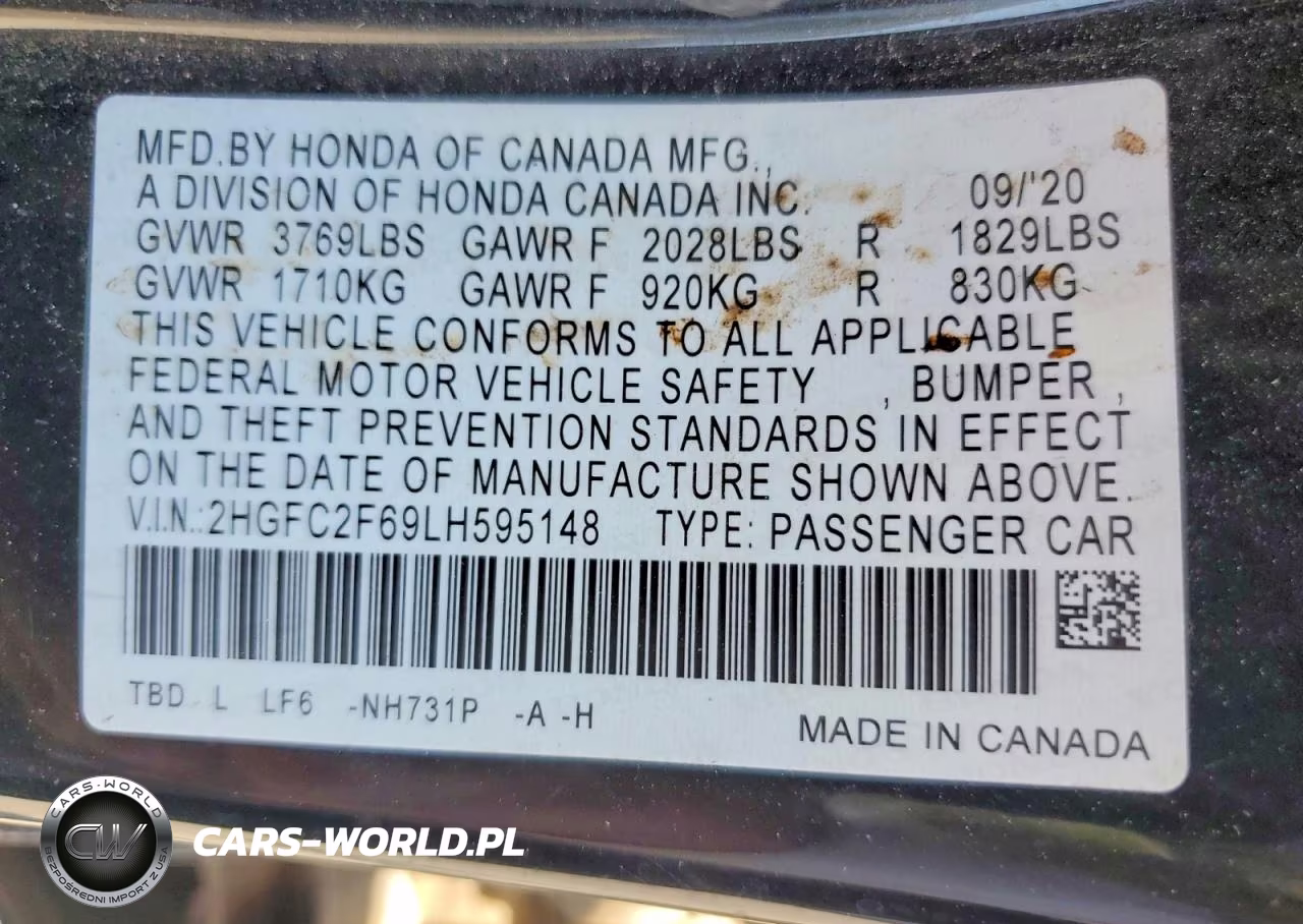 2020 Honda Civic Lx VIN:2HGFC2F69LH595148 - 12