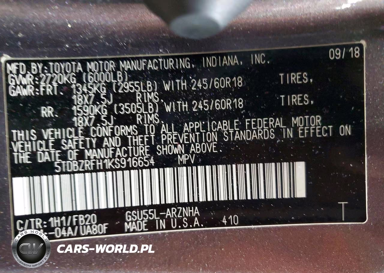 2019 Toyota Highlander Le VIN:5TDBZRFH1KS916654 - 13