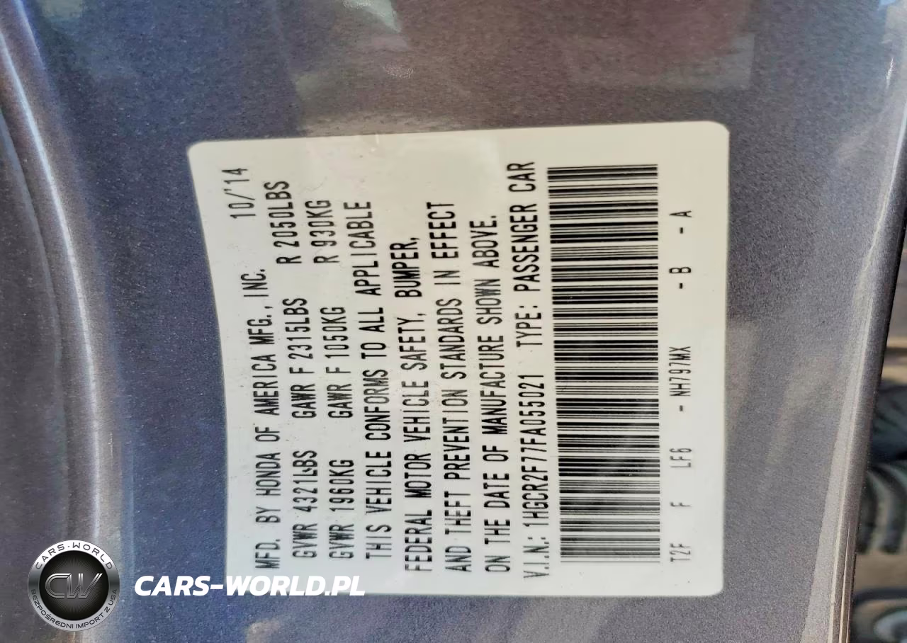 2015 Honda Accord Ex VIN:1HGCR2F77FA055021 - 12