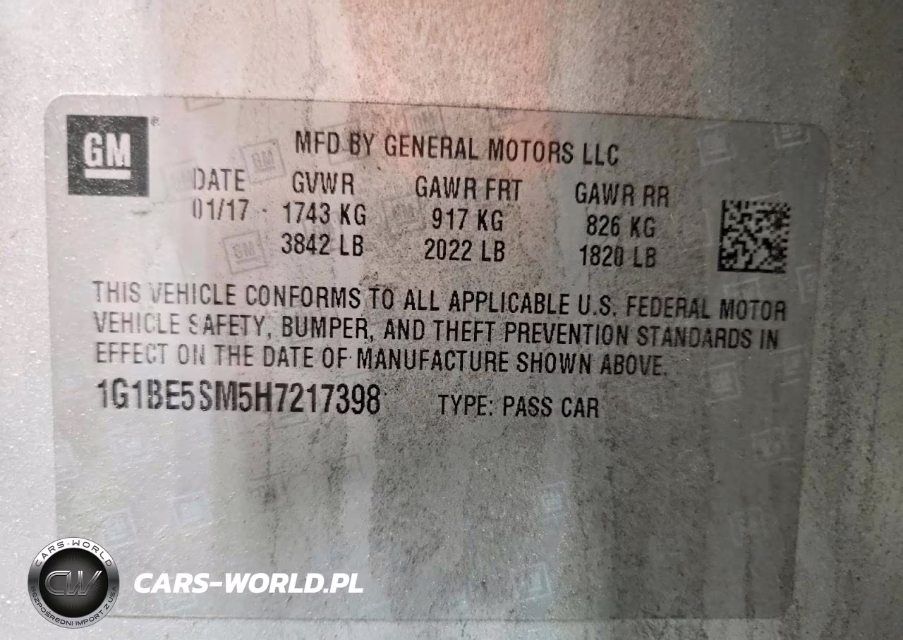 CHEVROLET CRUZE LT VIN:1G1BE5SM5H7217398 - 12