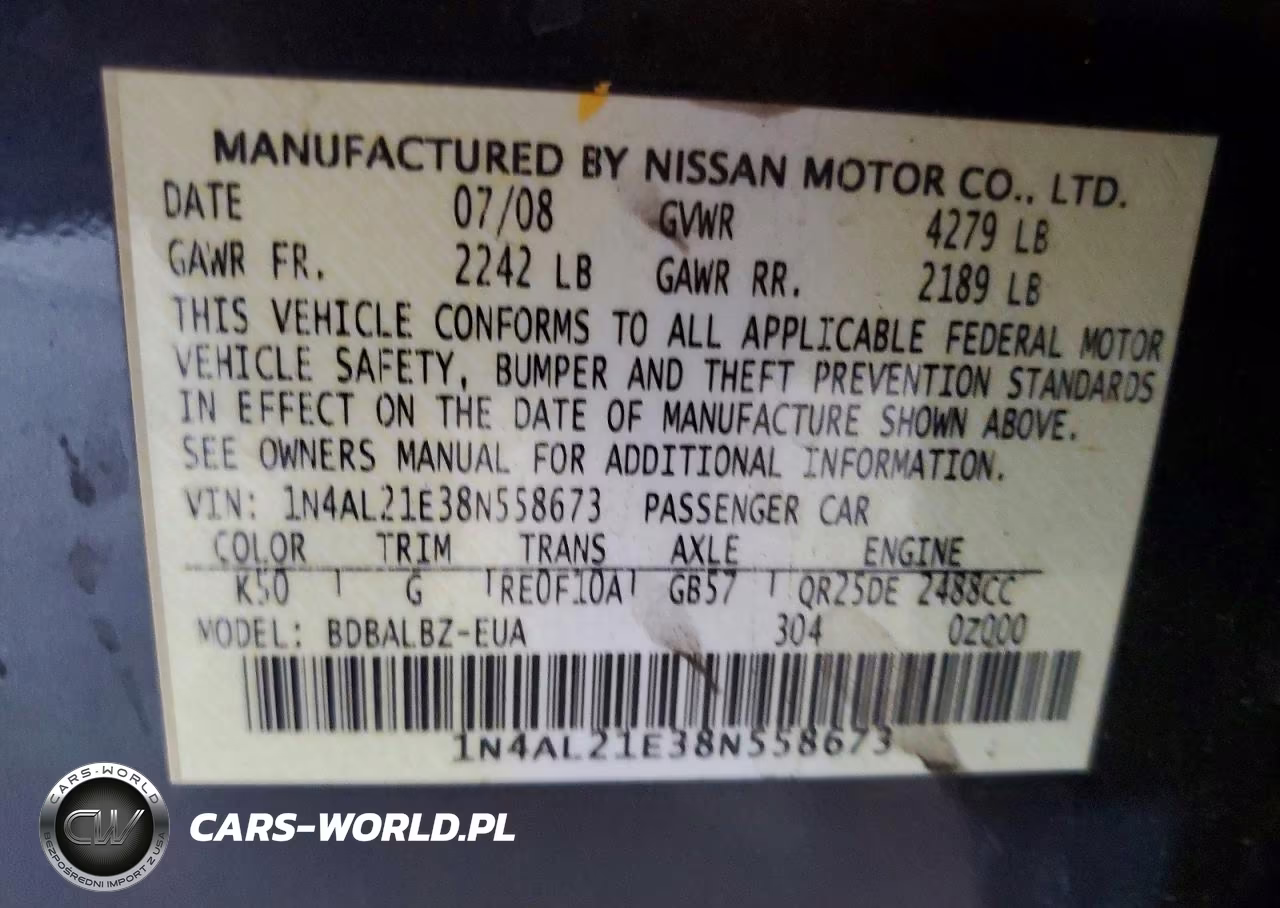 2008 Nissan Altima 2.5 VIN:1N4AL21E38N558673 - 12