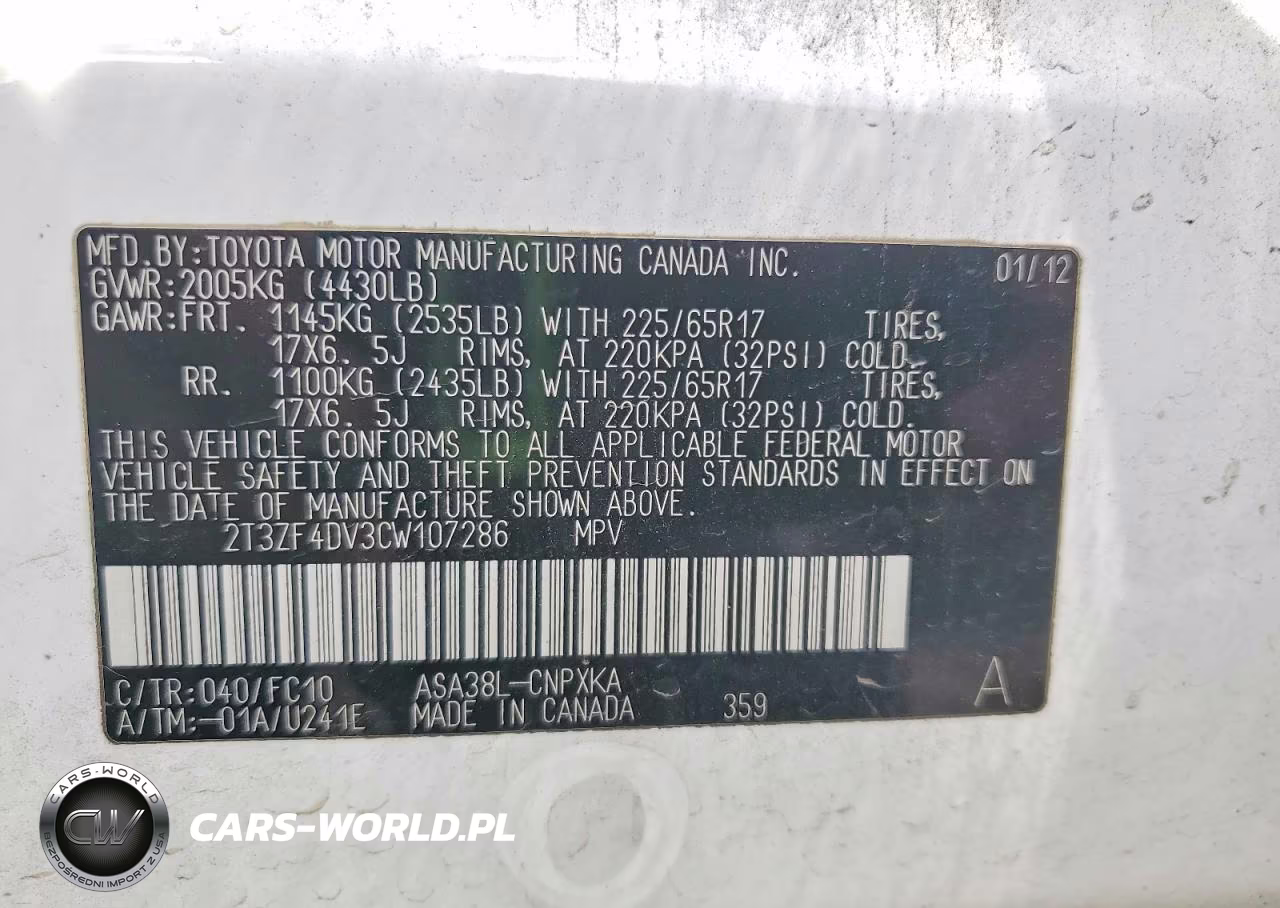 2012 Toyota Rav4 Base VIN:2T3ZF4DV3CW107286 - 13