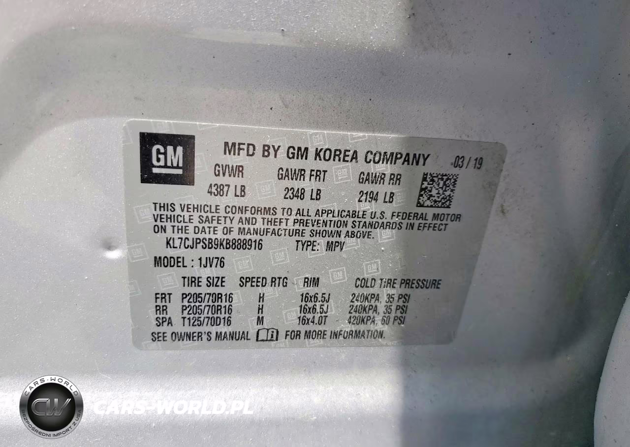 2019 Chevrolet Trax 1Lt VIN:KL7CJPSB9KB888916 - 12