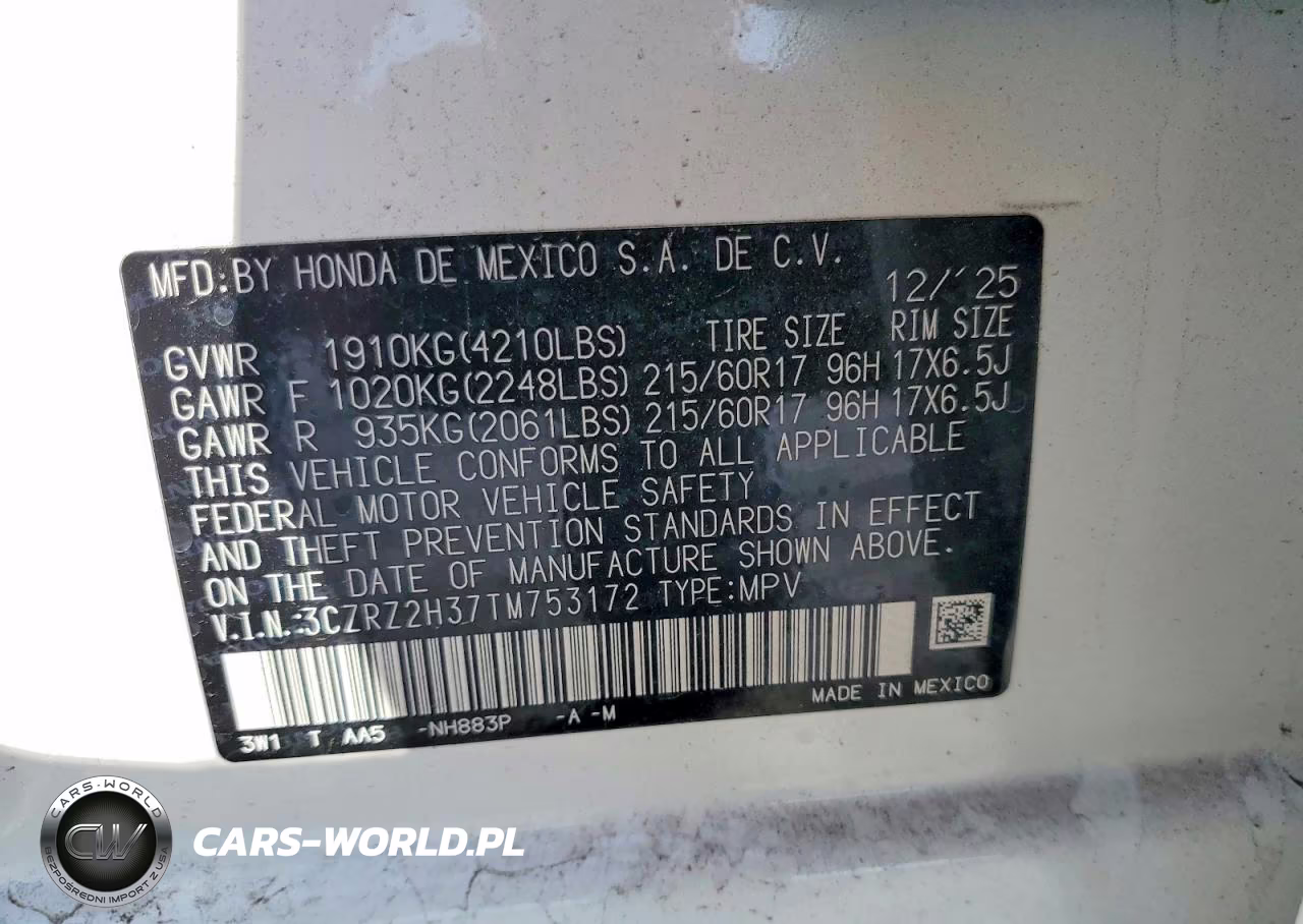 2026 Honda Hr-V Lx VIN:3CZRZ2H37TM753172 - 13