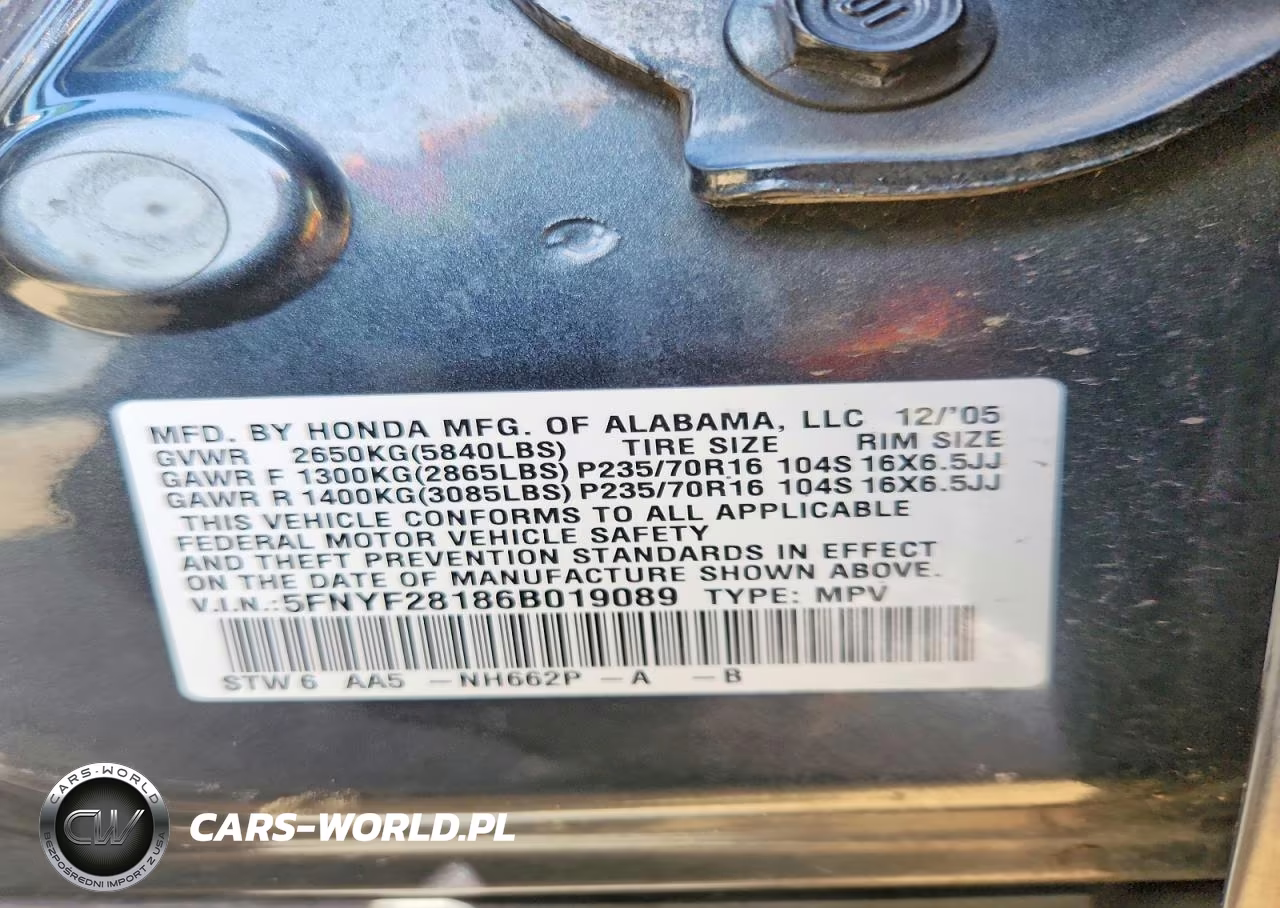 2006 Honda Pilot Lx VIN:5FNYF28186B019089 - 13