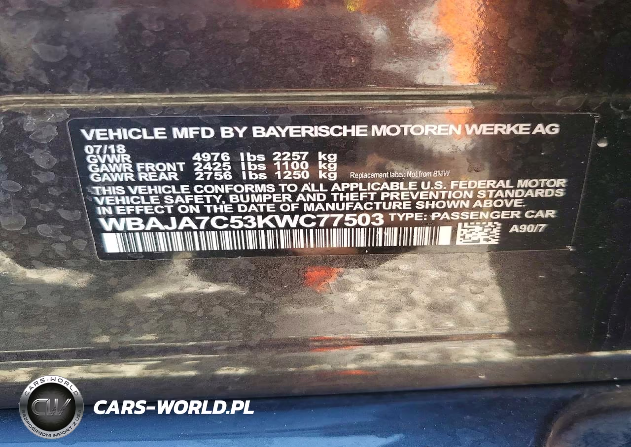 2019 BMW 530 Xi VIN:WBAJA7C53KWC77503 - 12