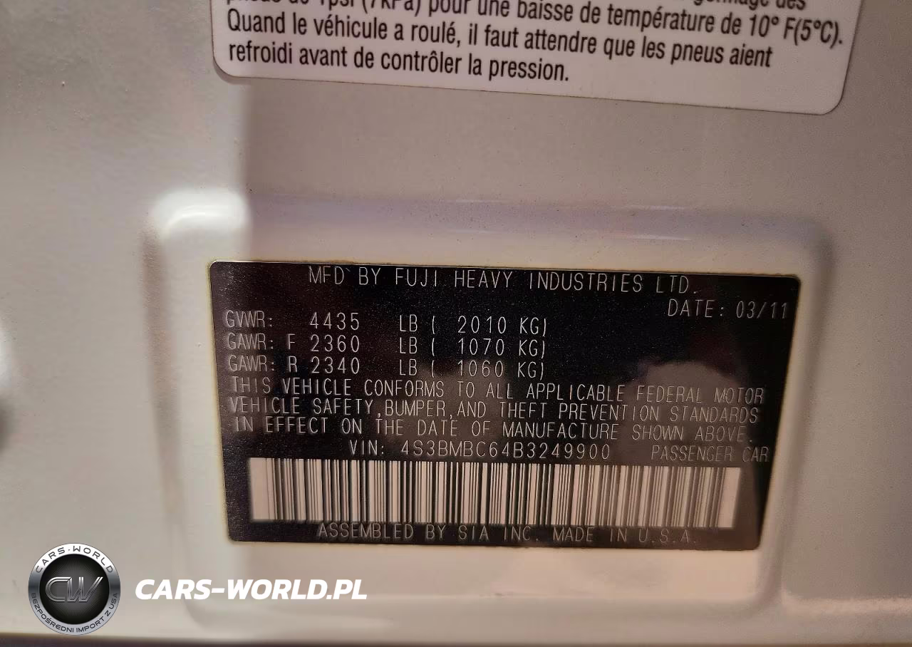 2011 Subaru Legacy 2.5I Premium VIN:4S3BMBC64B3249900 - 12